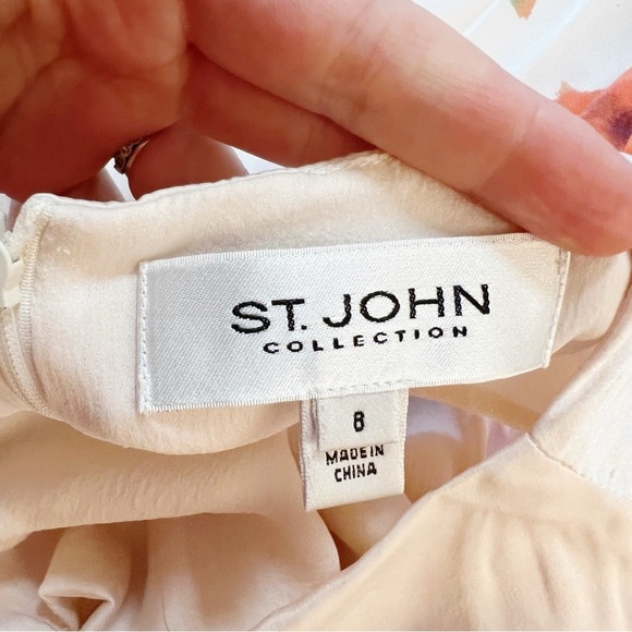 ST.JOHN COLLECTION Silk Dress cream orange poppies silk sleeveless Size 8 - Picture 8 of 10